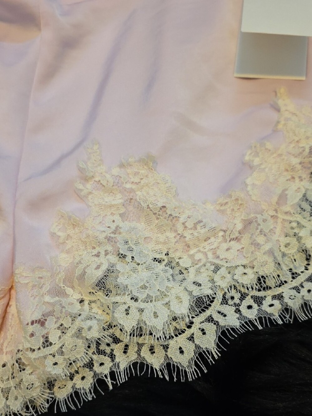 Women's Pink Satin Sleep Shorts with Cream Lace Trim - Picture 2 of 4